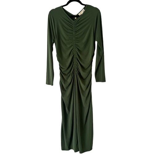 Abito midi donna Michael Kors verde scuro increspato maglia opaca taglia XL NUOVO
