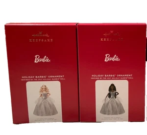 2021 Hallmark Holiday Barbie Keepsake Ornament 9th in Series Set Of 2 - Picture 1 of 2