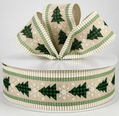 Fita com fio 2,5" árvore de Natal búfalo xadrez verde esmeralda e preto 5 jardas  - Imagem 1 de 4