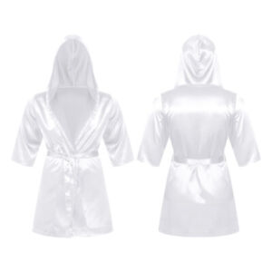 Mens Satin Robe Lightweight Short Sleeve Silk Hooded Kimono Bathrobe Sleepwear