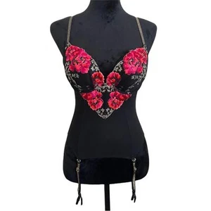 Vintage Victoria’s Secret Embroidered Floral Bustier Corset Sheer Black 34B NWT - Picture 1 of 12