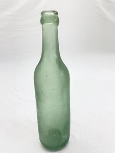 Antike unmarkierte hellgrüne Soda Bierflasche abgerundeter Boden R 2 selten 9“ hoch - Bild 1 von 13