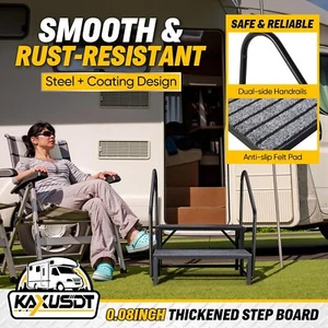 RV Steps with Handrail 2/3 steps Anti-Slip for RV Camper Mobile Home - Picture 1 of 22