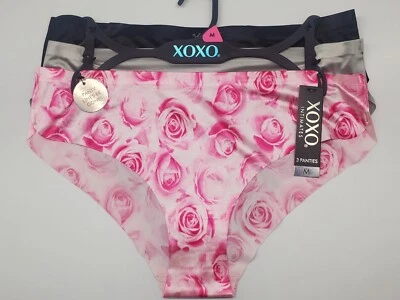 Женские атласные трусики XOXO M L XL упаковка 3 шт. без линий с логотипом черные зеленые розовые - Изображение 1 из 4