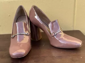 Mocasines LEWIT de charol de tacón alto bloque malva EU 37,5 US 7 hechos en Italia - Imagen 1 de 12