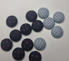 14 x Fabric Covered Button Flatback No Hole To Sew Blue MIX SPOT 12mm