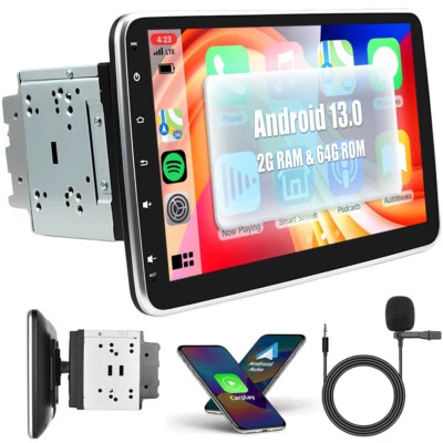 10.1" Android 13 Deck WiFi 2 DIN Car Radio Stereo CarPlay GPS 64GB Rotatable 64G - Image 1 of 4