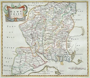 Antique Map HAMPSHIRE Robert Morden original vintage hand colour old 1722 - Picture 1 of 5