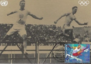 SSS: United Nations Leroy Neiman Postcard  FDC 1996  s7  Olympics    Sc# M46 - Picture 1 of 1