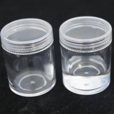 10 Clear Plastic Round Box Jars Jewelry Beads Storage Case Container - Image 1 of 4
