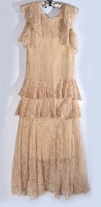 1920's Beige Lace Silk Antique Dress, Vintage 1930's Flapper Depression era Gown - Picture 1 of 15