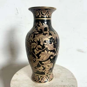 Vintage Chinese Black and Gold Porcelain Vase - Picture 1 of 5