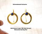 Minimalistischer Kreis Lapis Ohrring Paar 18KT Gold Vermeil Silber Edelstein rund