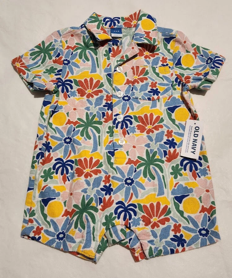 NWT Old Navy Tropical Floral Short Romper 1PC 3-6 Months Baby Boy - Image 1 of 1