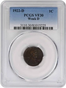 1922-D Lincoln Cent Weak D VF30 PCGS - Picture 1 of 2