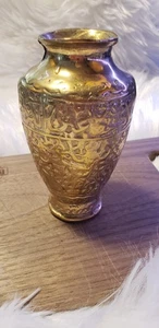 Vintage 5" Brass Vase Decorative Flower Pot Engraved Decor Middle East. - Picture 1 of 4
