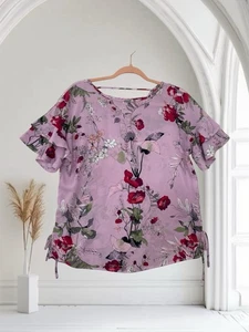 Maurices Women’s Floral Ruffle Sleeve Top Size Medium V Neck Back Side Ties - Picture 1 of 16