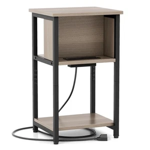 Nightstand 3-Tier End Table w/ Charging Station USB Ports & Power Outlets - Picture 1 of 8