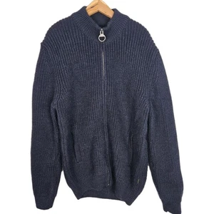 Barbour Pullover Herren L dunkelblau Full Zip Mock Neck 100% Baumwolle schwerer Strick - Bild 1 von 7