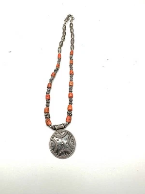 Antique necklace silver natural coral .925 Rare - Image 1 of 4