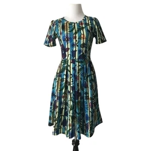 NWT Lularoe Amelia dress S vertical stripes floral fit & flare pockets NEW LLR - Picture 1 of 7