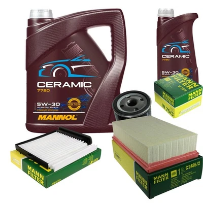 MANN Inspektionspaket 6L MANNOL Ceramic 5W-30 für Nissan Tiida Schrägheck 1.5 - Bild 1 von 4