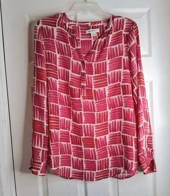 Blusa Liz Claiborne vermelha semitransparente manga longa leve tamanho médio  - Imagem 1 de 4