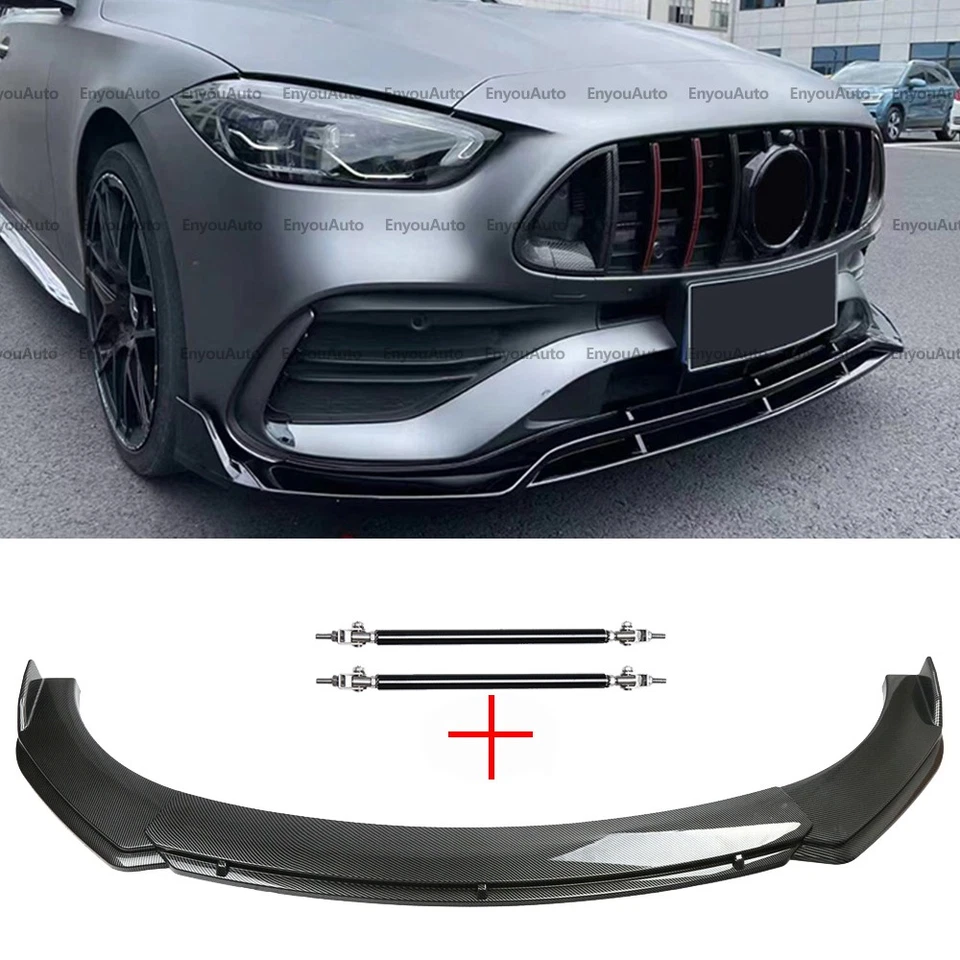 For Mercedes-Benz GLC250 GLC300 Front Bumper Lip Spoiler + Strut Rods Carbon Foto 1 de 4