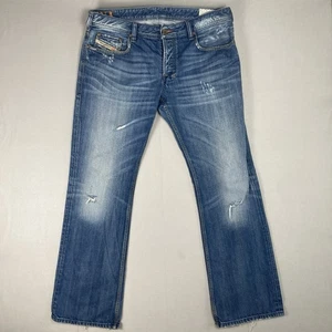 Diesel Zatiny Jeans Mens 34x32 Blue DNA Bootcut Fade Whiskered Denim Italy 0074F - Picture 1 of 16