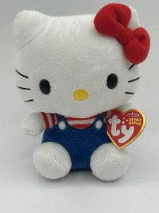 Ty Hello Kitty 5,5 Zoll blauer Overall rote Schleife Beanie Baby Plüsch Sanrio 2010 - Bild 1 von 8