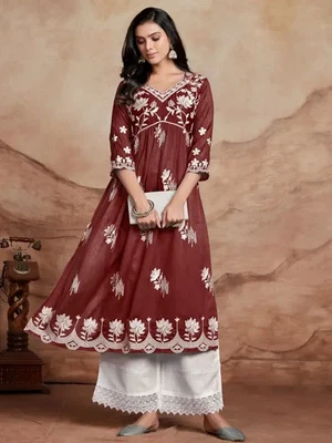 Conjunto Kurta Étnico Feminino Designer Bollywood Lindo Top Túnica Conjunto Kurti Vestido - Imagem 1 de 4