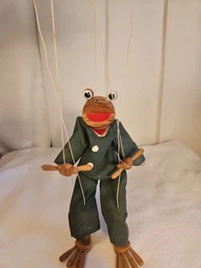 Vintage Marionette Holz Frosch - handgeschnitzt - Schnurpuppe - Bild 1 von 18
