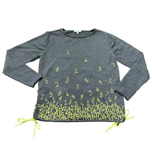 Lisa Todd Sweater Chartreuse Yellow Numbers Lace up sides Math Teacher Unique - Picture 1 of 11