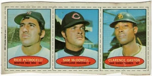1971 Bazooka RICO PETROCELLI/SAM McDOWELL/CLARENT GASTON UNCUT SHEET of Cards - Picture 1 of 2