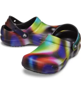 Crocs Bistro Graphic Clog Mens Size 13 Shoes Tie Dye Rainbow Slip On Work NEW - Picture 1 of 4