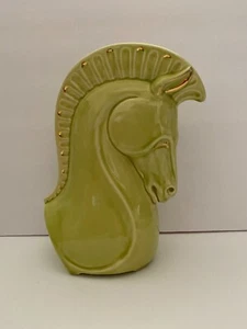 Rare Vintage Chartreuse Green Art Pottery Horse Head Vase. - Picture 1 of 8