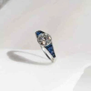 2.00Ct Lab-Created Diamond & Sapphire Vintage Style Engagement 925 Silver Ring - Picture 1 of 9