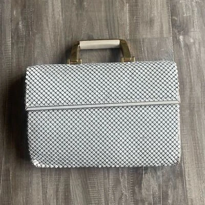 Bolsa satchel vintage de malha de metal branca - Imagem 1 de 4