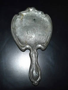 Vintage antique silver hand held mirror with initials 10.25" x 5.5" - Picture 1 of 12