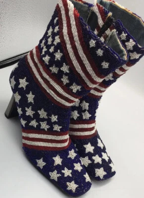 VTG Andrea Jean stars &  stripes flag beaded PATRIOTIC 4th of July Boots 6M READ - Image 1 of 4