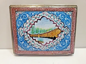 Antiguo estuche de cigarrillos persa esmaltado y tono plata / 3 1/4 x 2 3/4" 6700/21 - Imagen 1 de 11