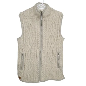 PACHAMAMA Women's Vest S Beige Wool Handknit Cable Knit Full Zip Fleece Lining - Picture 1 of 10