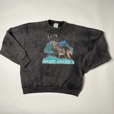 Vtg 1990s Nature Animal Deer Crewneck Sweatshirt Mens Xl 90s Faded Worn Gray - Image 1 of 4