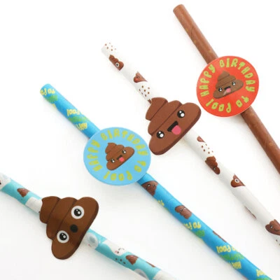 20 Emoji Poo Paper Drinkng Straws - Party Tableware Colours Events Funny BBQ - Image 1 of 4