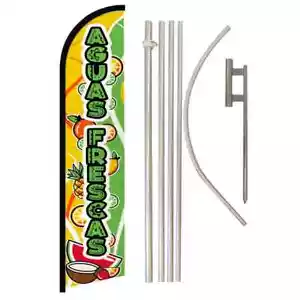Aguas Frescas (Fresh Juices) Windless Advertising Banner Flag & Pole Kit - Picture 1 of 9