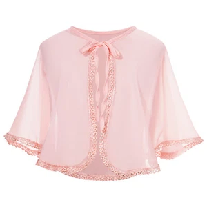 Kids Girls Chiffon Cardigan 3/4  Sleeve Open Front Tops Shrug Bolero Shawl Cloth - Picture 1 of 52