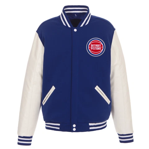 NBA Detroit Pistons Reversible Fleece Jacket PVC Sleeves  2 Front Patch Logos Cover