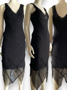 George Dress Black Sheath Maxi Embellished Sheer Raw Point Hem Sleeveless Size 8 - Picture 1 of 24