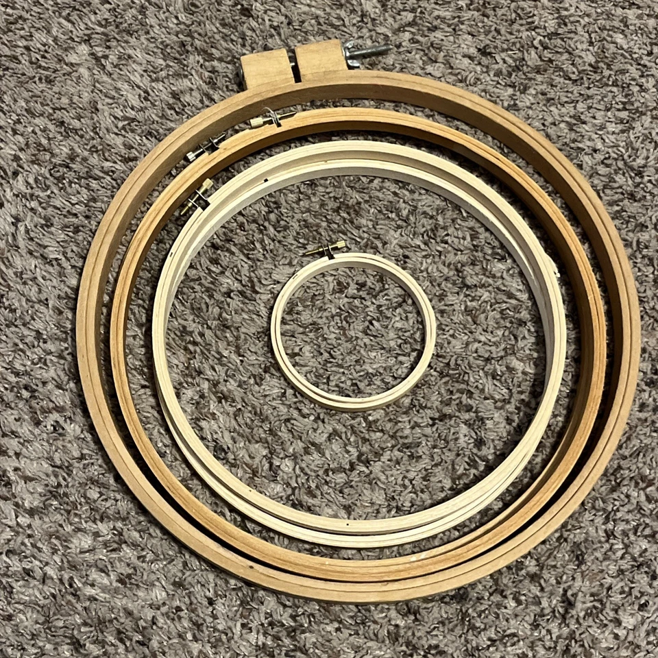 LOT of 6 Wood Embroidery Hoops Wooden Vintage Taiwan  4” 2-10” 2-12” 14” - Image 1 of 1