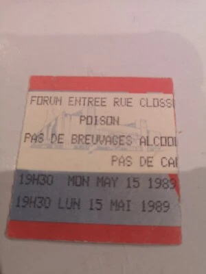 POISON CONCERT MONTREAL FORUM ORIGINAL TICKET STUB MAY 15, 1989 - Image 1 of 3